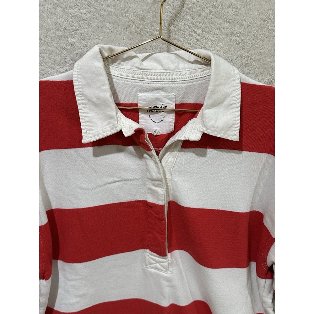 Aerie Women Small Prep Rally Rugby Sweatshirt Red White Striped Oversized Fit - Picture 2 of 9